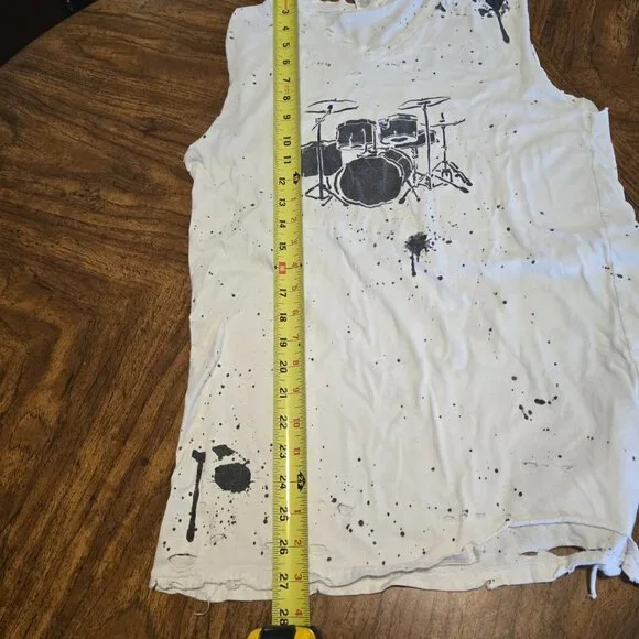 Custom Highly Distressed DIY/BOHO Drumset Punk Rock Cutoff Shirt Size M Cotton - Picture 6 of 9